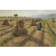 Tile mural with harvest scene, sheaves, peasant woman and mountains